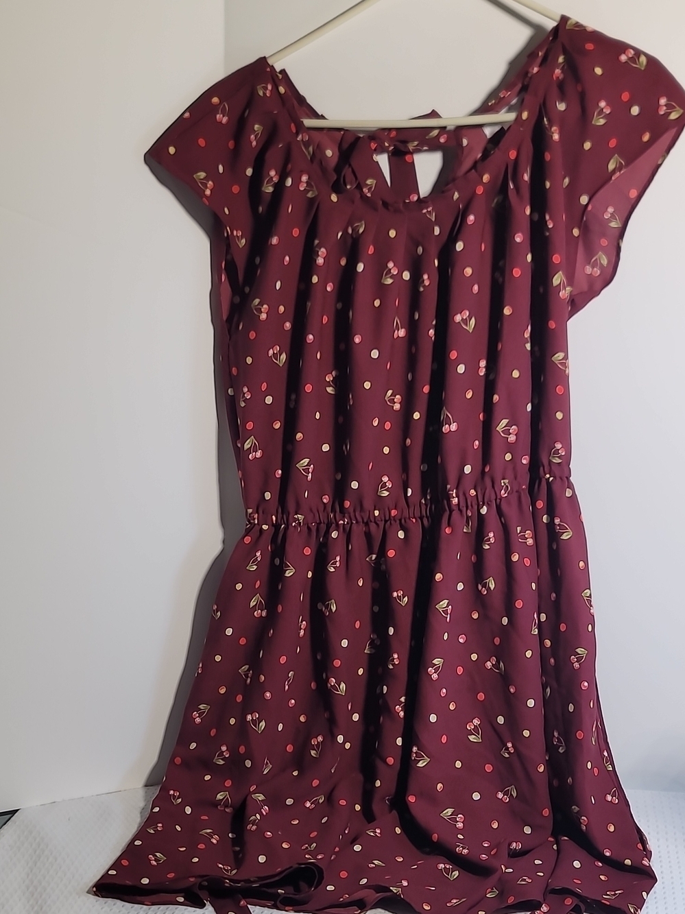 LC Lauren Conrad Burgundy Cherry Print Dress